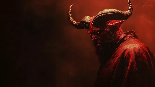 Horned humanoid figure in red-lit environment, side view.