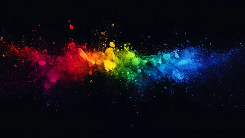 Exploding spectrum dust cloud across deep black void.