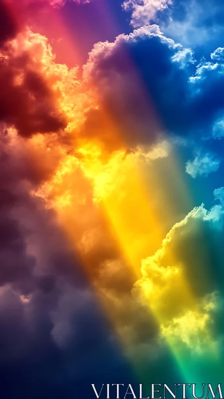 Rainbow-lit storm clouds washed in radiant color bands.