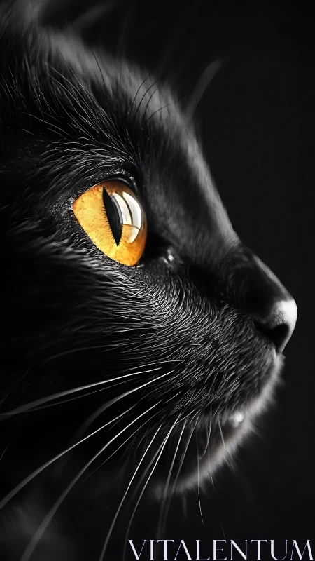 Black Cat Portrait with Golden Eyes - Monochromatic Study.