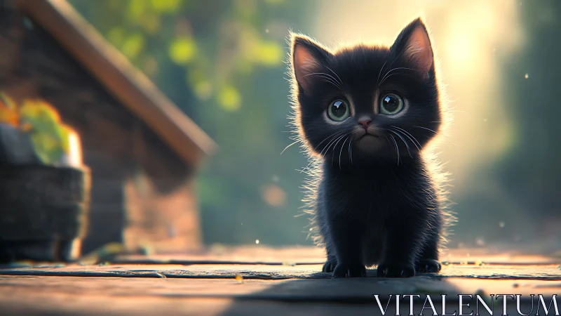 Black Kitten's Luminous Gaze in Soft Daylight.