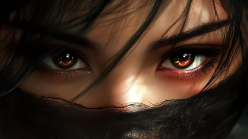Intense amber eyes rendered in hyperreal digital portrait closeup