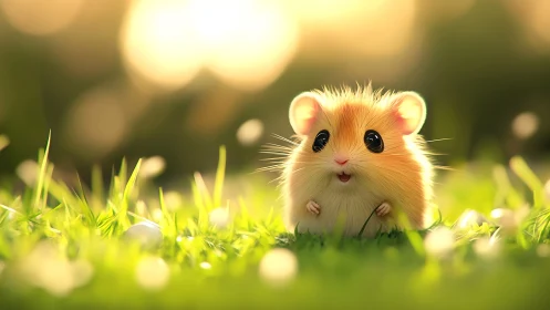 Backlit digital hamster rendered with shallow depth of field bokeh