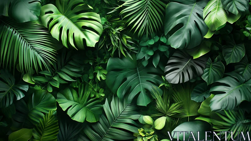 Lush jungle canopy of sculpted emerald tropical leaves. Period.