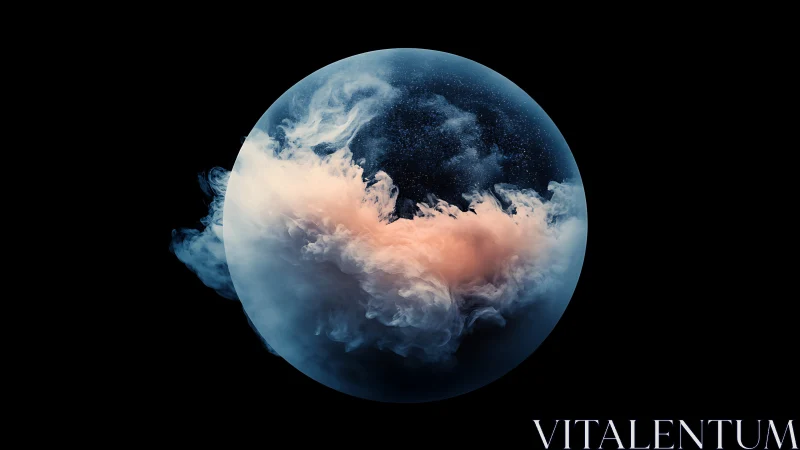 Spherical cloud form with blue and peach swirling vapor.