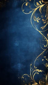 Gold baroque flourishes on textured midnight blue vertical backdrop