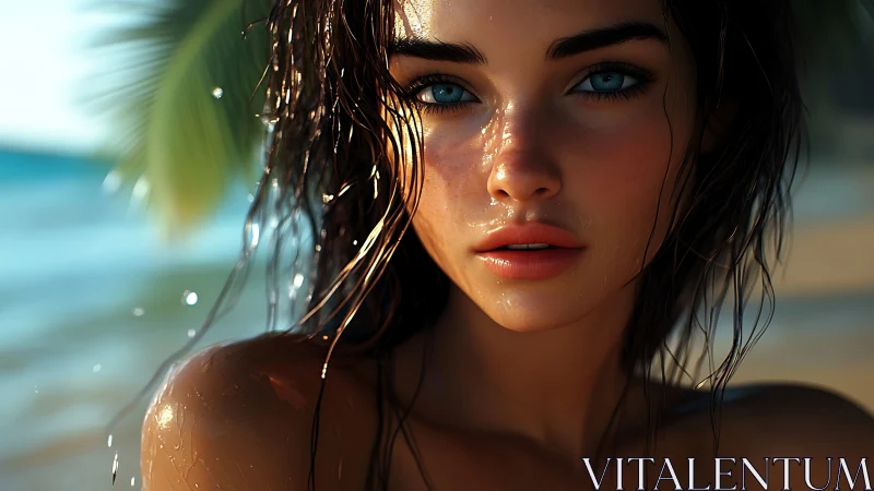 Saltwater light clings to her gaze as the shoreline glows