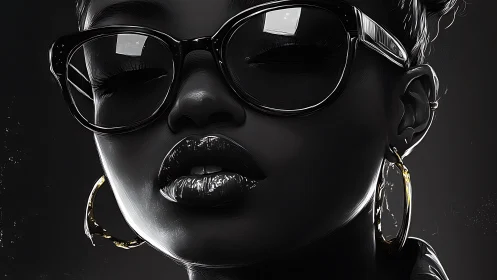 Monochrome digital portrait shows subject with glasses