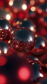 Luminous glass sphere amid crimson bokeh lights.