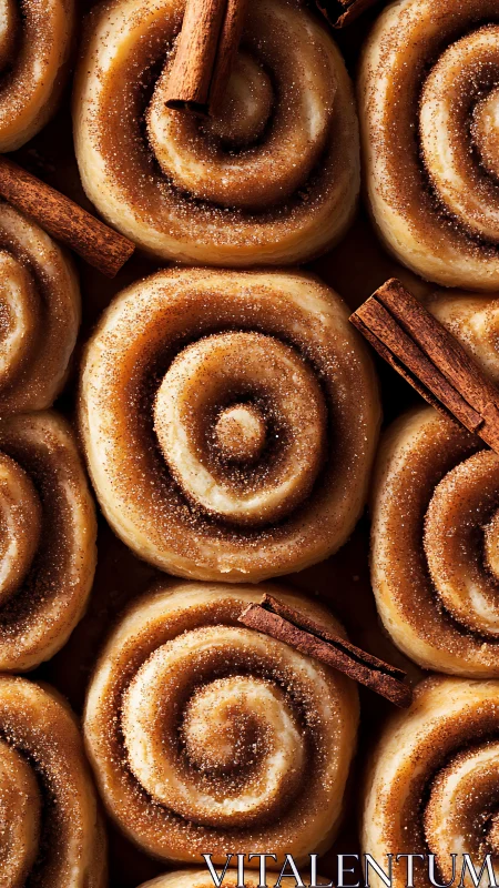 Cinnamon Spiral Rolls with Crystalline Sugar Coating and Spice Accents.