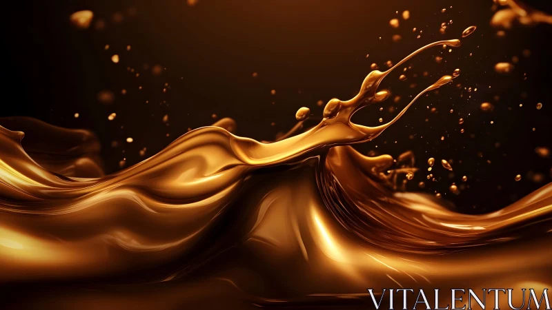 Golden liquid splash in motion, abstract art style with rich lighting.