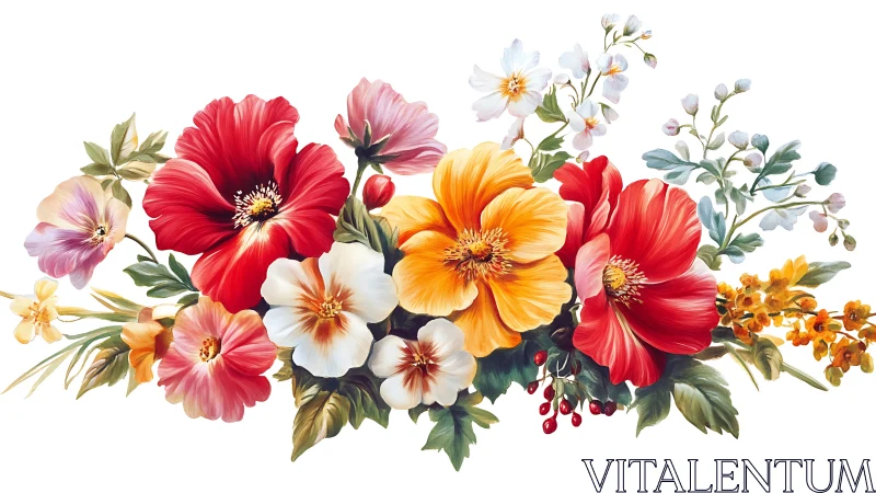 Vibrant Garden Flowers Floral Arrangement Illustration