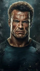 Intense warrior portrait with rugged strength and focus.