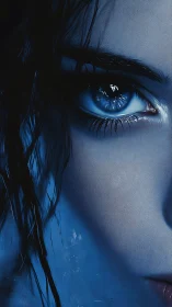 Cold blue close-up portrait isolates a luminous human eye