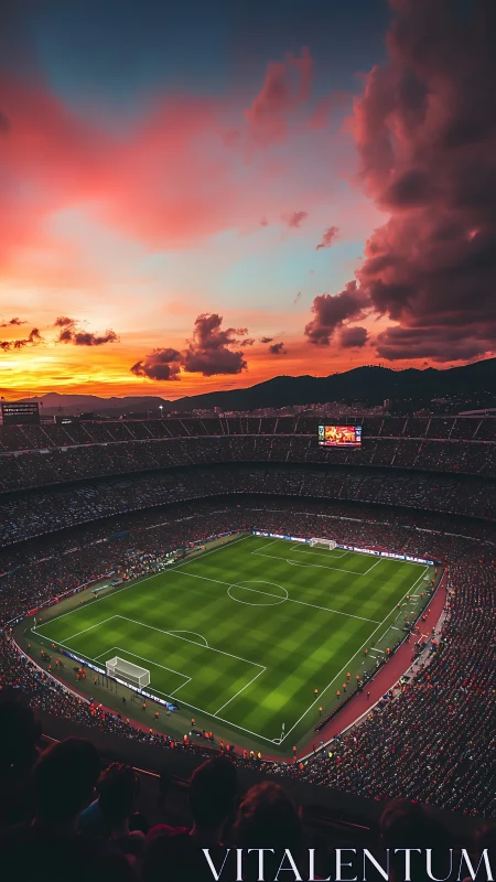 Sunset floods a packed football stadium with electric anticipation