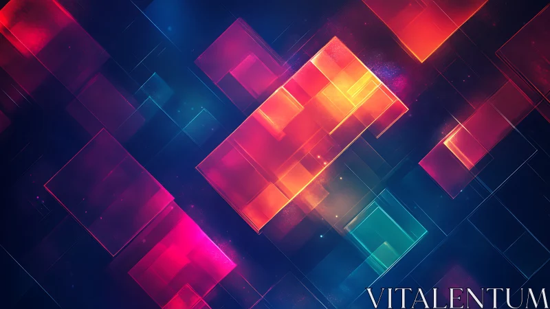 Glowing neon squares drifting softly through a midnight dream.