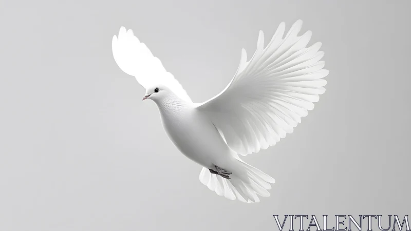 Elegant white dove in flight on light background, minimalist style.