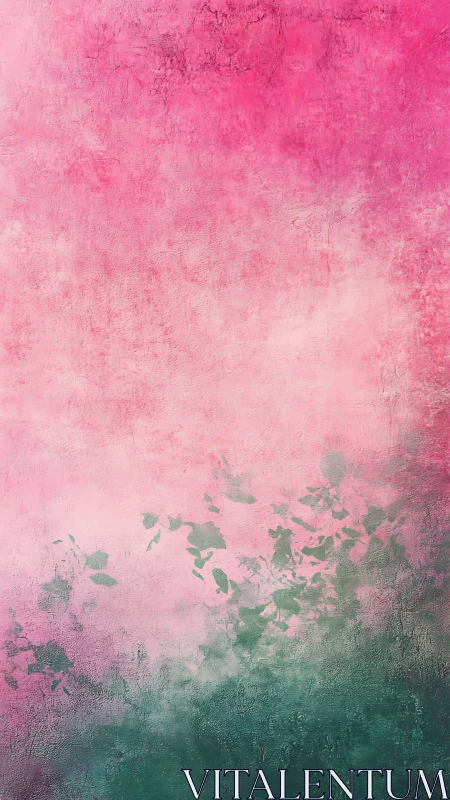 Pink textured wall with green foliage gradient base