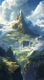 Misty emerald valley cradles a towering, sunlit peak