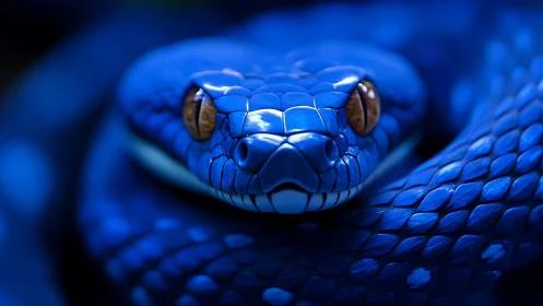 Chromatic macro study of cobalt serpent cranial scalation.