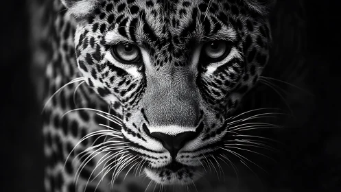Luminous Leopard Gaze: Intensity Captured in Monochrome.