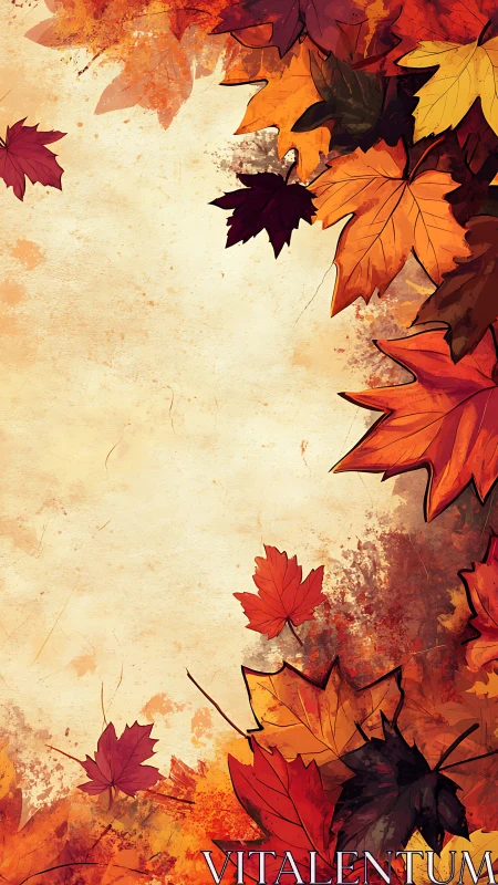 Autumn maple leaves frame surrounds textured vertical canvas