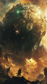 Colossal molten asteroid looms over lone explorer in orbit