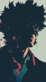 High-contrast cel-shaded portrait with noir silhouette emphasis.