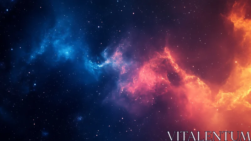 Bicolor cosmic nebula divides deep starfield panorama.