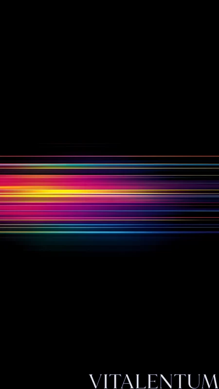 Horizontal neon spectrum lines traverse black negative space cleanly
