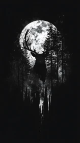 Majestic stag silhouette emerges beneath a haunting moon.