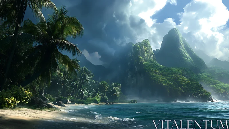 Tropical Karst Coastline with Dramatic Peaked Mountains and Turquoise Lagoon