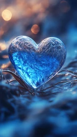 Crystalline Heart Form: Luminous Ice Sculpture in Blue Light.