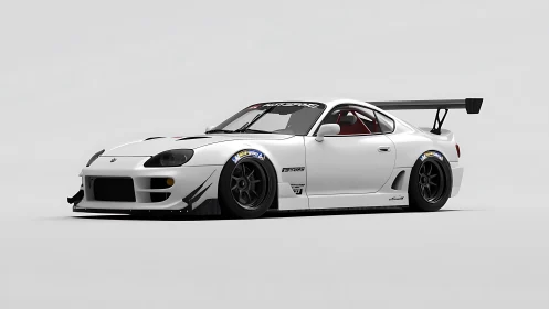 Photorealistic widebody race coupe with minimal studio staging.
