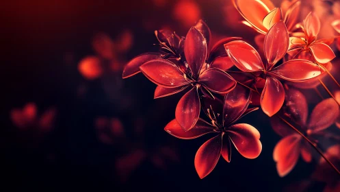 Red Flowers Glowing Against Dark Background with Warm Backlighting