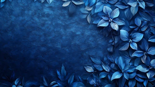 Midnight blue floral relief with textured abstract backdrop.