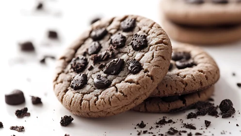 Macro chocolate chip cookies rendered in soft studio light