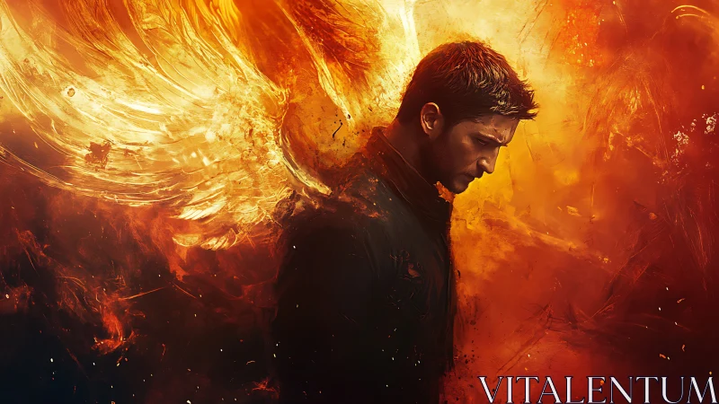 Brooding fireborn guardian with wings of molten sunrise.