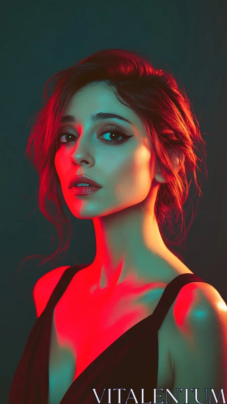 Moody neon-lit portrait capturing quiet confidence and glow.