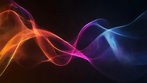 Colored light waveforms with fine mesh lines on black field.