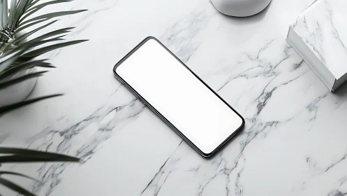 Smartphone Sanctuary: Digital Device Rests Amidst Marble Minimalism.