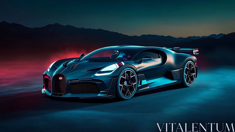 Hypercar rendered in neon cyan and magenta nocturnal lighting