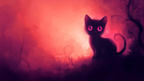 Black Cat Silhouette Against Gradient Luminescence