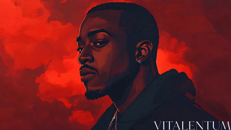 Cinematic digital portrait of man in red atmospheric backlight