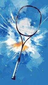 Splash of blue energy with a bold badminton racket.