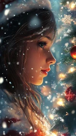 Side-lit winter portrait studies bokeh, snowflake refractions