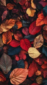 Autumn leaves lie in a vivid tapestry of rich seasonal color