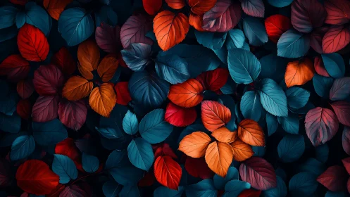 High contrast autumn foliage in cyan orange duotone palette