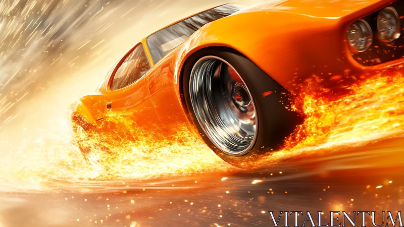 Turbo Inferno: Orange Speed Machine Blazing Through Molten Glory