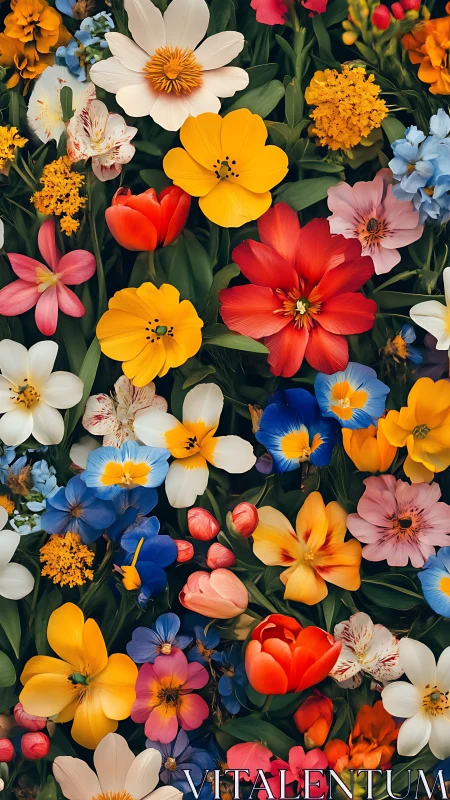 Vibrant Garden Blooms: Densely Planted Flower Arrangement.